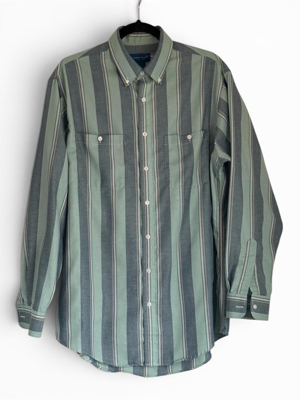 Vintage Towncraft Green & Grey Striped Long Sleeve Shirts
